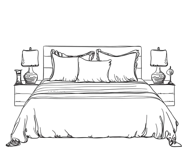 Chambre à coucher moderne croquis intérieur — Image vectorielle