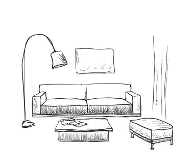 Elle çizilmiş oda iç kroki