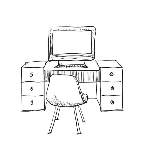 椅子とコンピューターのスケッチ — ストックベクタ