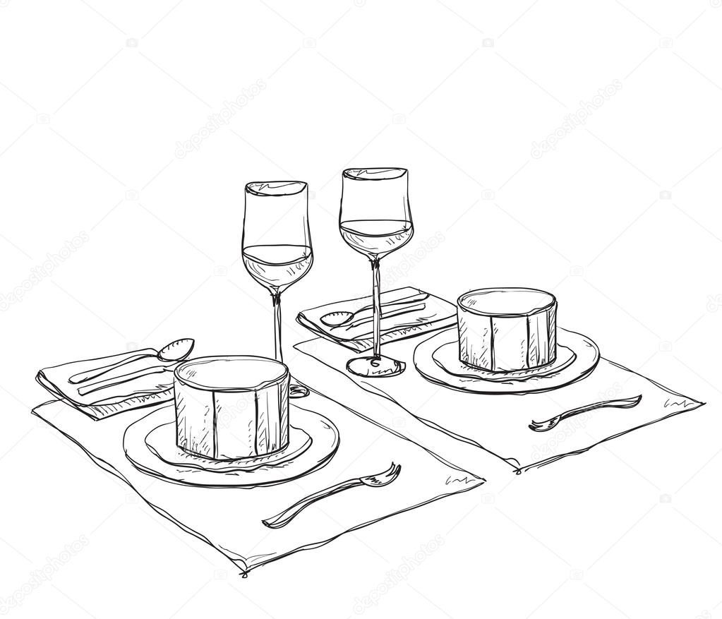 Hand Drawn Wares Romantic Dinner For Two Furniture Sketch Stock  Illustration  Download Image Now  iStock