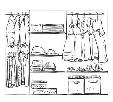 Elle çizilmiş gardırop kroki. 