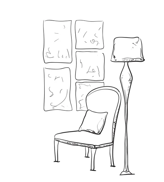 Room interior sketch. — Stock Vector
