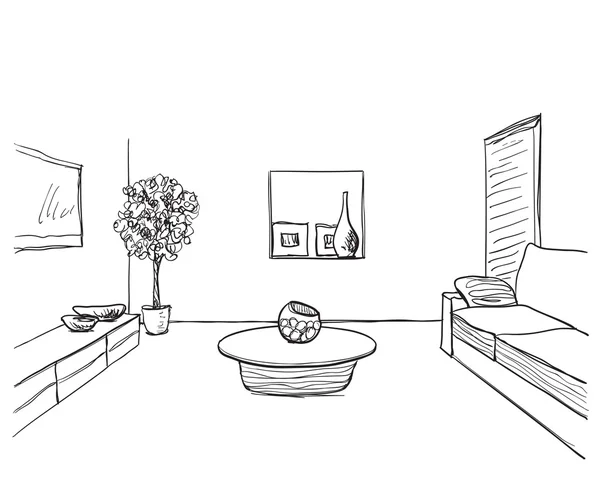 Habitación dibujada a mano interior — Vector de stock