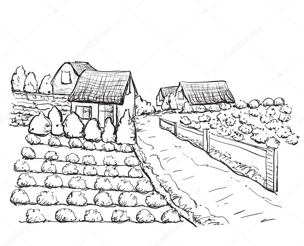 Hand drawn village houses sketch 