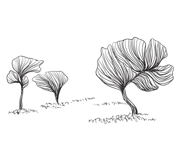 Fond avec des arbres dessinés à la main dessin animé — Image vectorielle