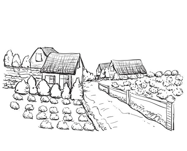 Casas de aldeia desenhadas à mão —  Vetores de Stock