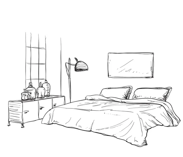 Chambre à coucher moderne croquis intérieur — Image vectorielle