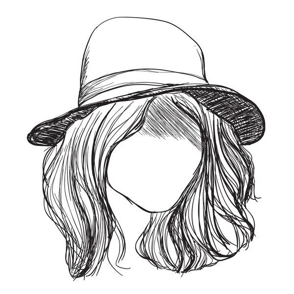 Pelo dibujado a mano. Chica en el sombrero — Archivo Imágenes Vectoriales