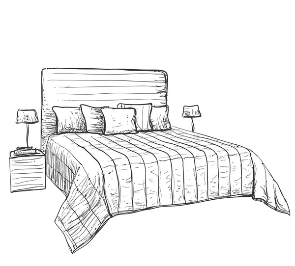 Chambre à coucher moderne croquis intérieur — Image vectorielle