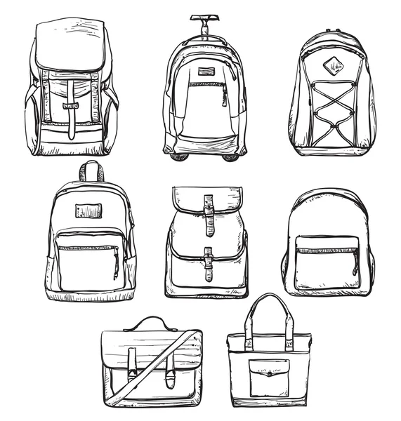 Ensemble de différents types de sacs pour le voyage — Image vectorielle