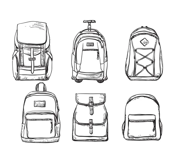 Conjunto de diferentes tipos de mochilas — Vector de stock