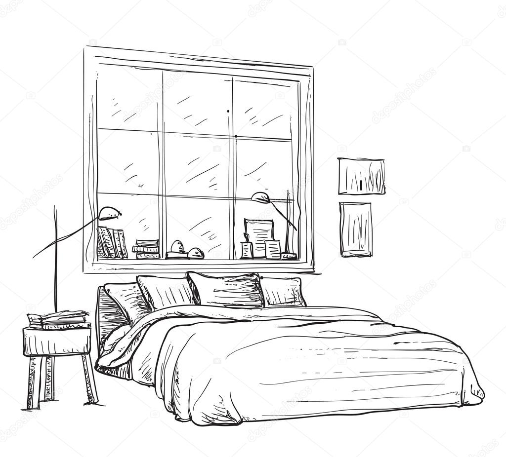 Bedroom modern interior sketch