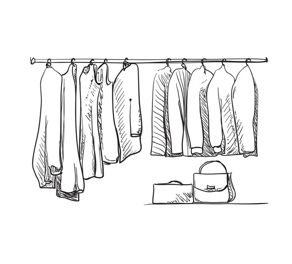 Hand drawn wardrobe sketch. Clothes. — Stock Vector