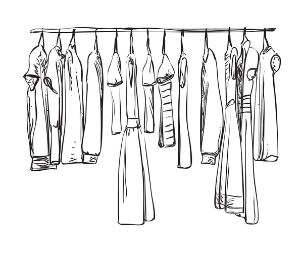 Hand drawn wardrobe sketch. Clothes. — Stock Vector