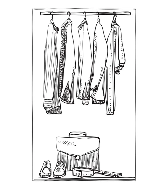 Croquis d'armoire dessiné à la main. Vêtements pour homme . — Image vectorielle