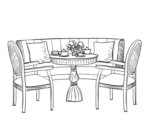 Möbel im Café. Abendessen — Stockvektor
