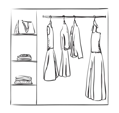Elle çizilmiş gardırop kroki.