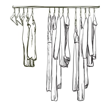 Elle çizilmiş gardırop kroki. Giyim