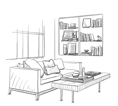 Elle çizilmiş oda iç kroki