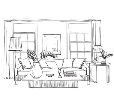 Elle çizilmiş oda iç kroki