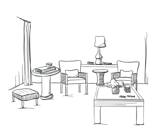 Hand drawn room interior sketch — Stock Vector