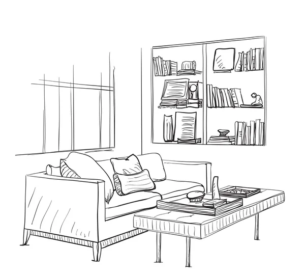 Desenho interior do quarto desenhado à mão —  Vetores de Stock