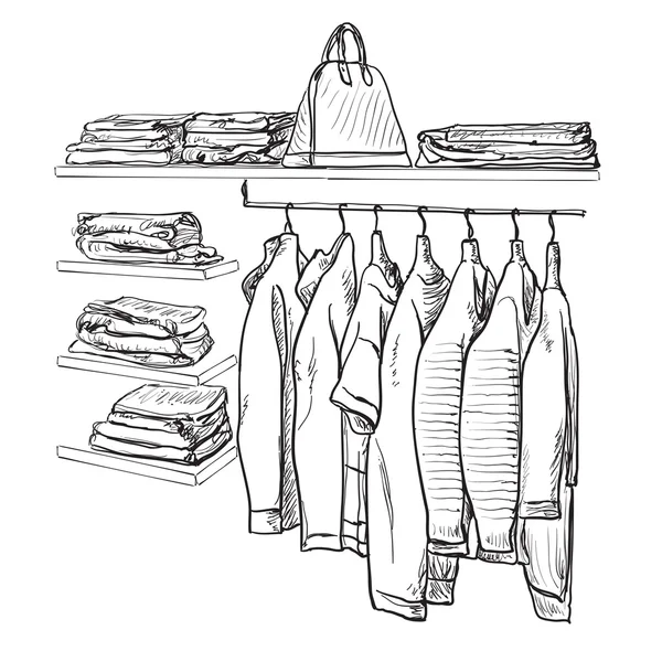 Casaco e casaco em cabides — Vetor de Stock