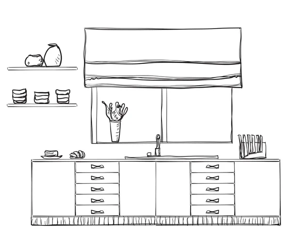 Móveis de cozinha desenhados à mão . —  Vetores de Stock