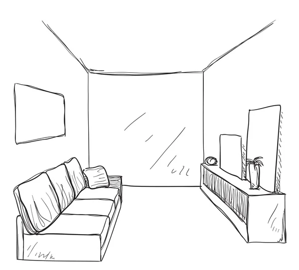 Bosquejo de sala de estar interior — Vector de stock