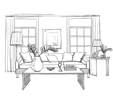 Elle çizilmiş odası iç  