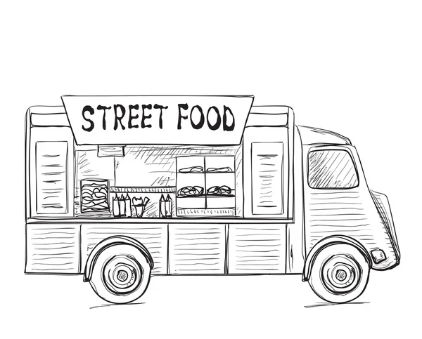 Hand drawn food truck. — Stock Vector