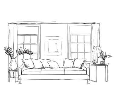 Elle çizilmiş odası iç 