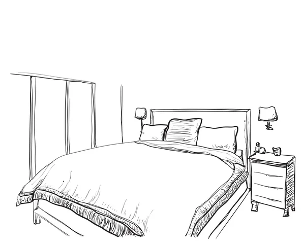 卧室现代室内素描 — 图库矢量图片