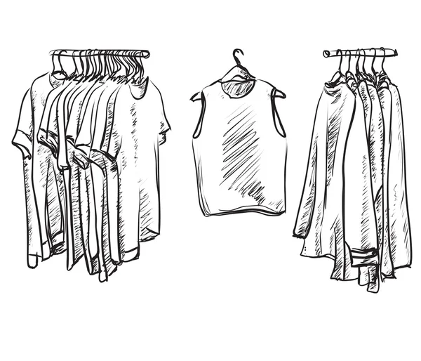 Kleding voor het najaar. Jas en vest op de hangers — Stockvector