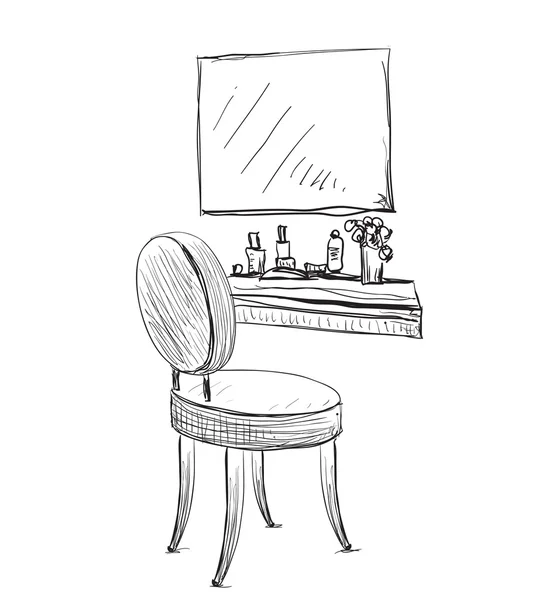 Mesa de tocador y boceto de silla plegable . — Archivo Imágenes Vectoriales