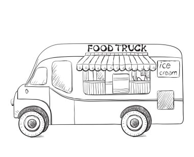 Çizilmiş gıda kamyon el.