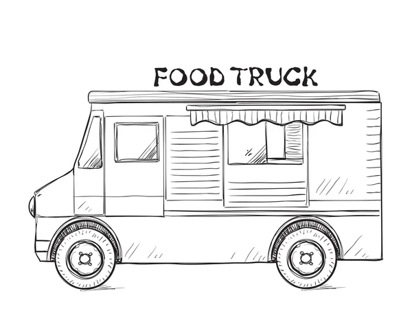 Handgezeichneter Food Truck. — Stockvektor