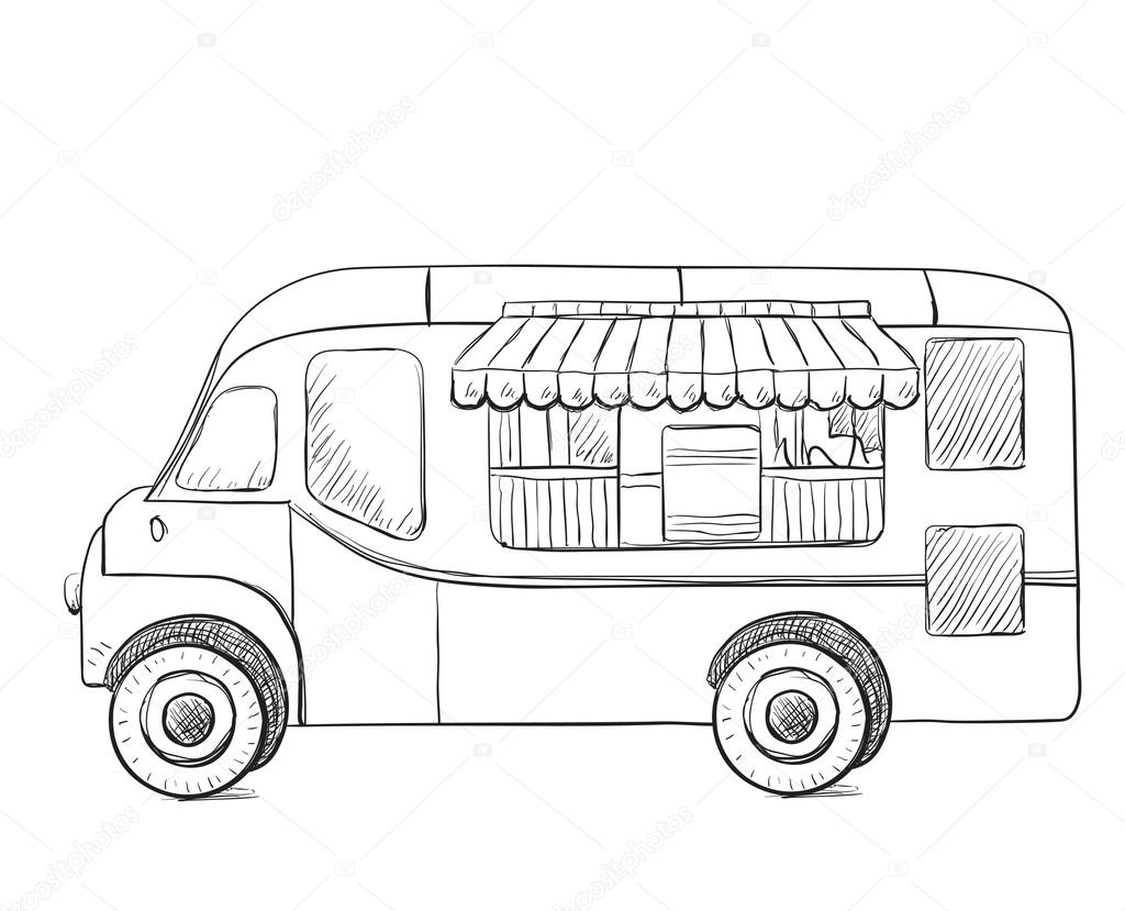 Hand Drawn Food Truck Stock Vector Yuliia25 124015364