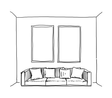 İç Tasarım Vektör Çizimi. El çizimi mobilyalar