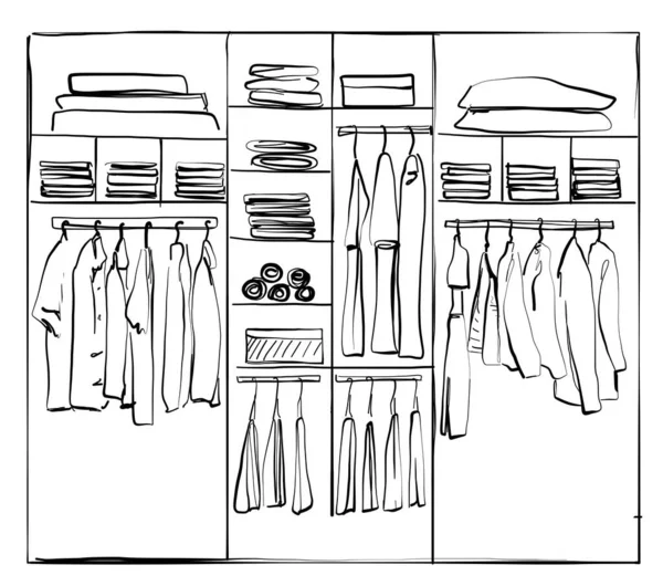 Croquis d'armoire dessiné à la main. Vêtements — Image vectorielle