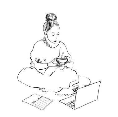 Dizüstü bilgisayarı olan moda programcısı kızın robot resmini çizdir. Serbest Çalışan