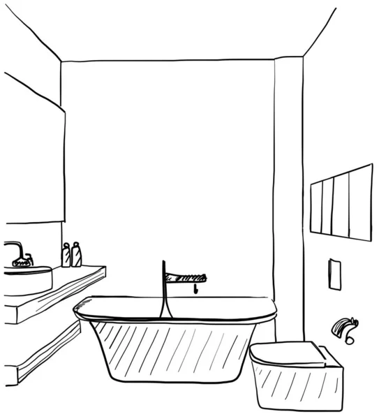Ręcznie rysowana łazienka. Szkic wnętrza. — Wektor stockowy