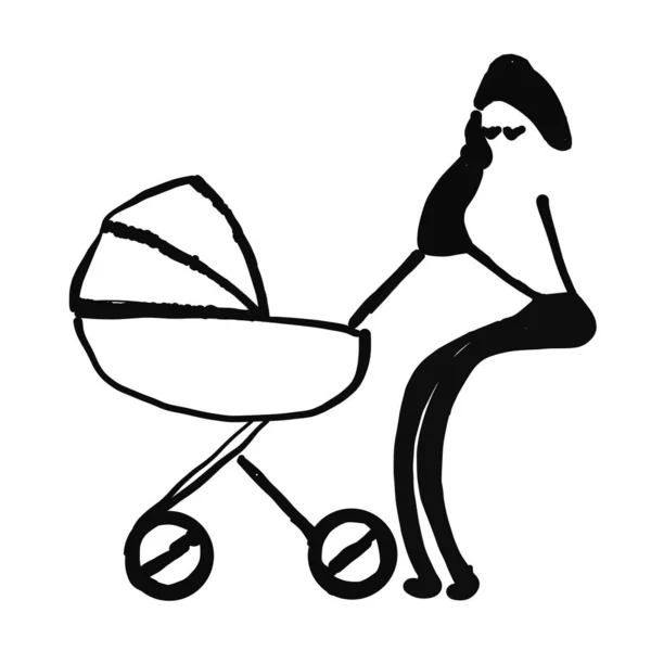 Junge Mutter mit Baby. Cartoon-Illustration. Müde Mutter — Stockvektor