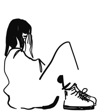 Yerde oturan üzgün bir adam. Depresyon, olumsuz duygular, ergenlikte yalnızlık, okulda.