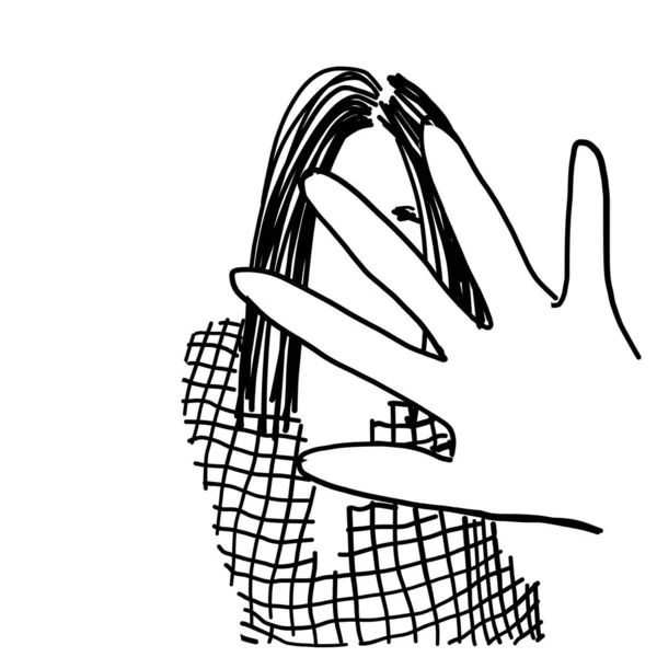 Dibujo vectorial ilustración de la mujer hermosa, niña con las manos levantadas, ilustración vectorial aislado sobre fondo blanco. Alto a la violencia — Archivo Imágenes Vectoriales