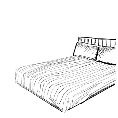 Yatak odası modern iç mekan. El çizimi eskiz. Mobilya