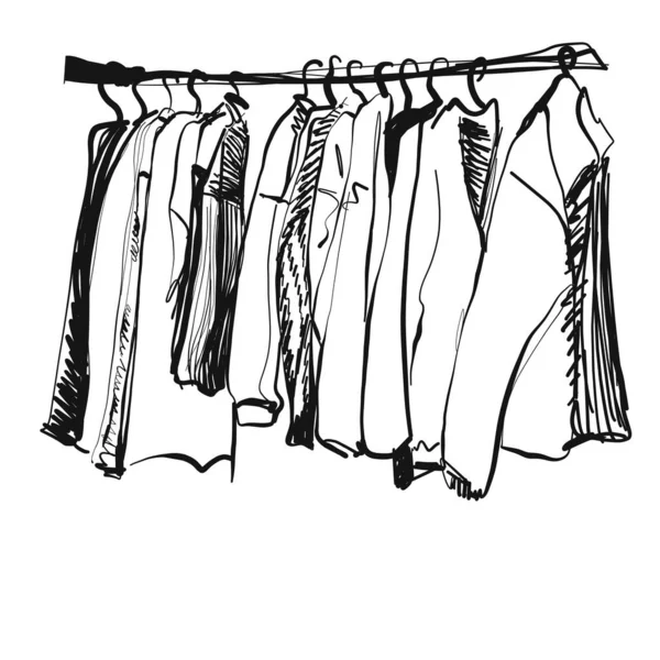 Handgezeichnete Garderobenskizze. Mantel auf Kleiderbügel — Stockvektor