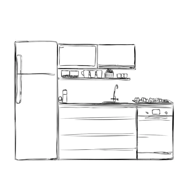 Cucina disegno interno, illustrazione vettoriale — Vettoriale Stock