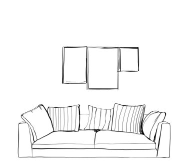 Modern oturma odası iç el çizilmiş kroki