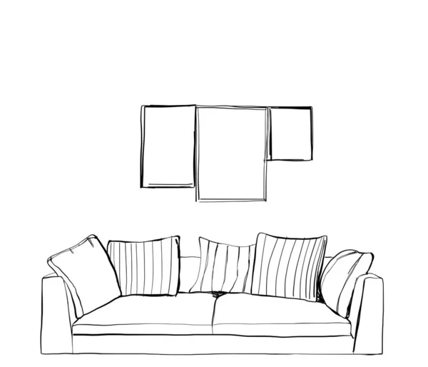 Desenho feito à mão do interior moderno da sala de estar — Vetor de Stock
